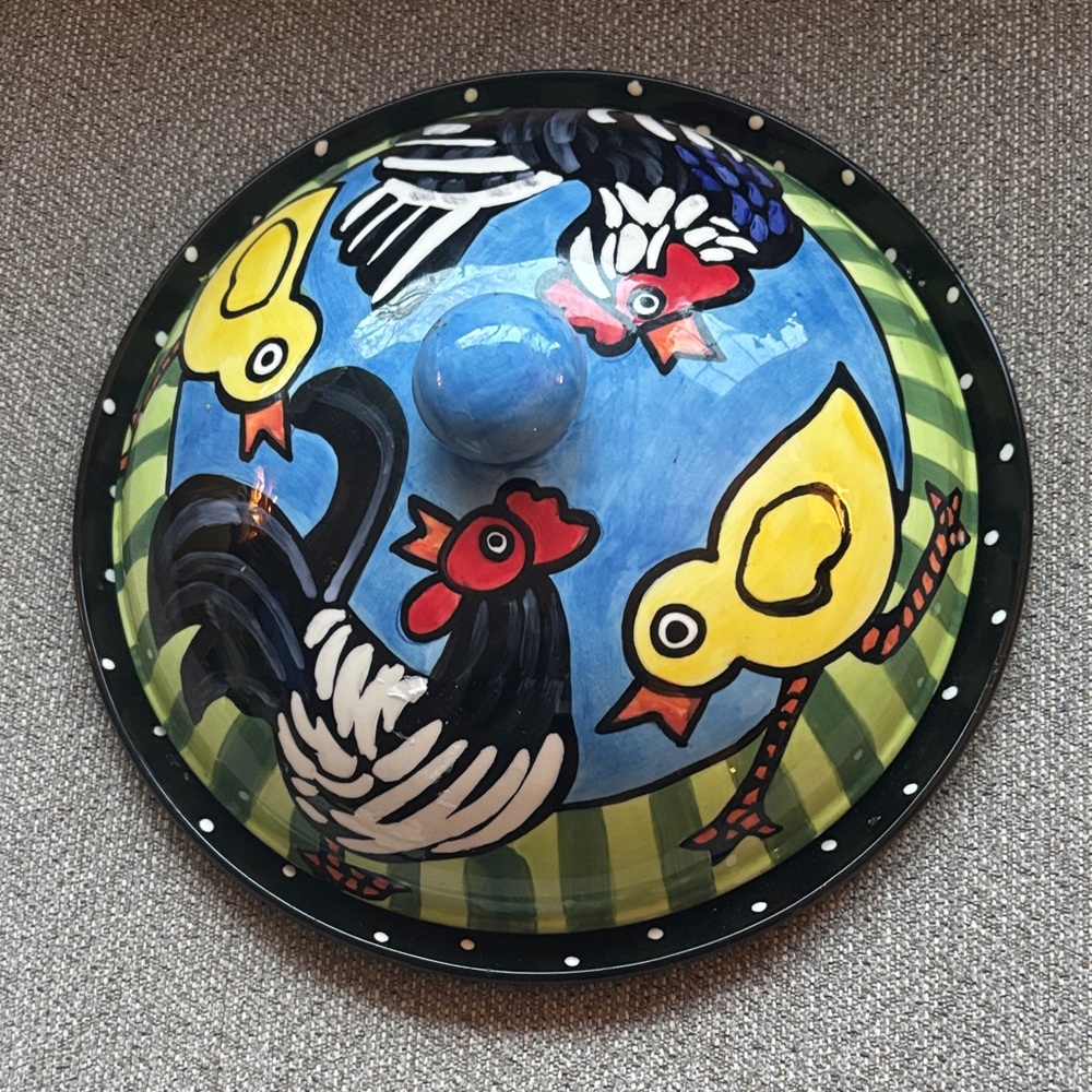 Nicole engblom rare Colorful Chicken and Duck Ceramic covered plate